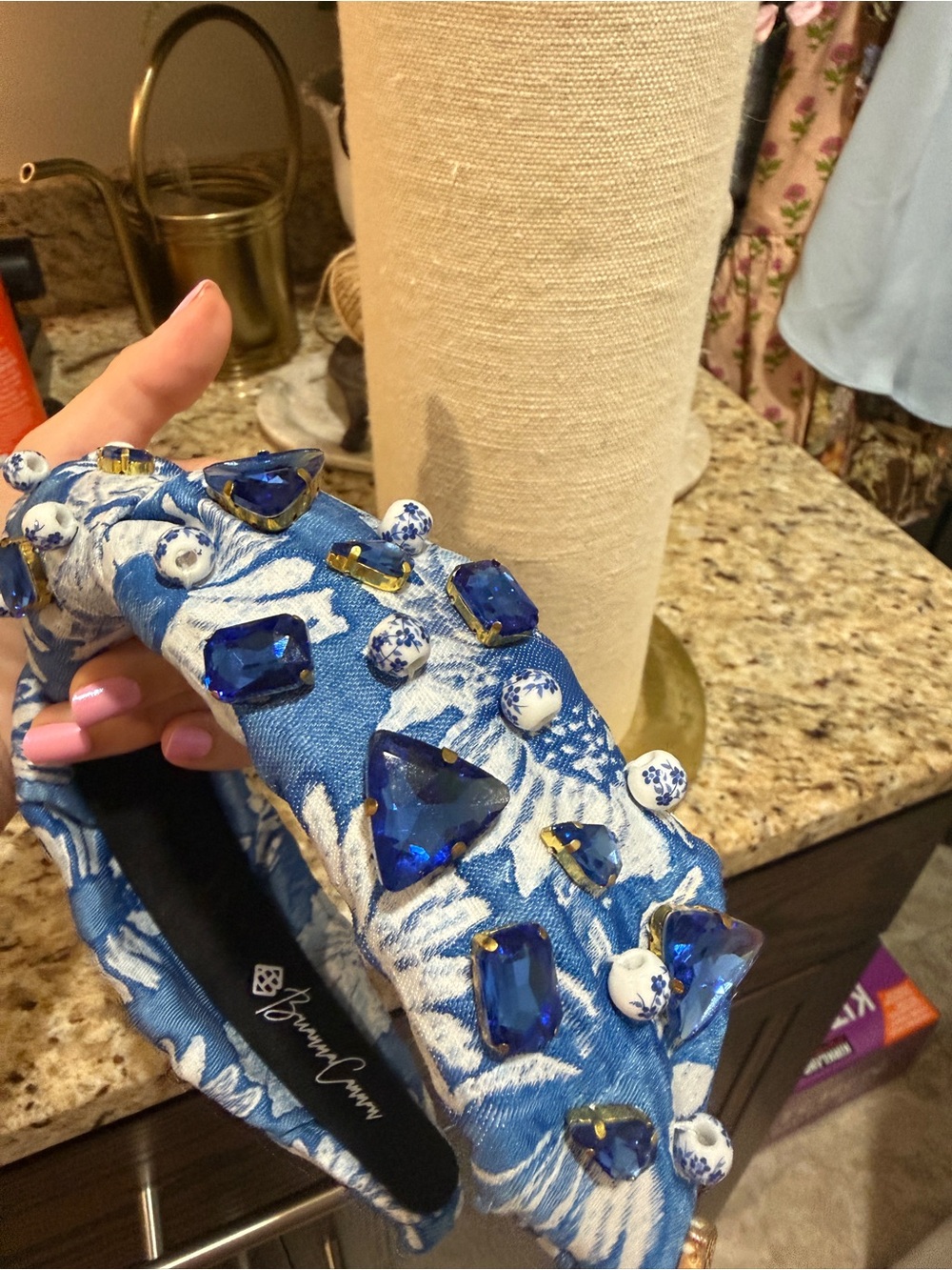 Brianna Cannon Embellished Blue Floral Headband with Sapphire Crystals - Picture 5 of 5